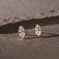 Fancy 1.00ct Marquise Cut Lab Diamond Stud Earrings in 18K Yellow Gold