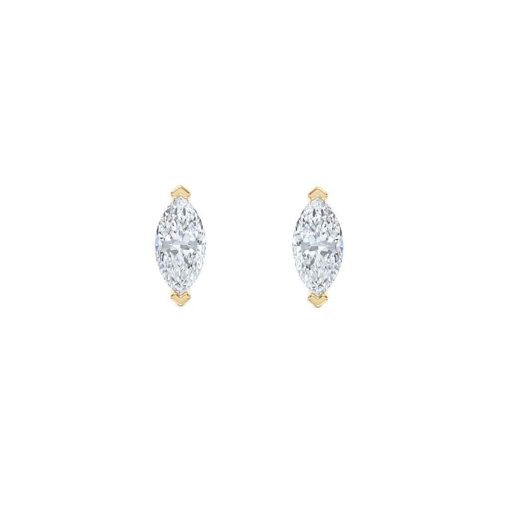 Fancy 1.00ct Marquise Cut Lab Diamond Stud Earrings in 18K Yellow Gold
