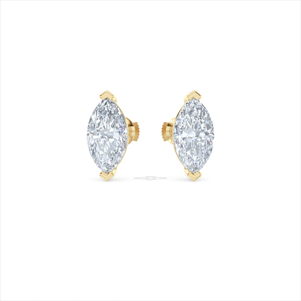 1.00ct Marquise Cut Lab Diamond Stud Earrings in 18K Yellow Gold