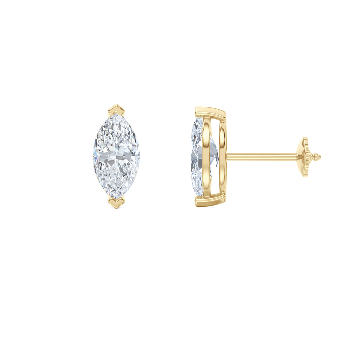 2.00ct Marquise Cut Lab Diamond Stud Earrings in 18K Yellow Gold
