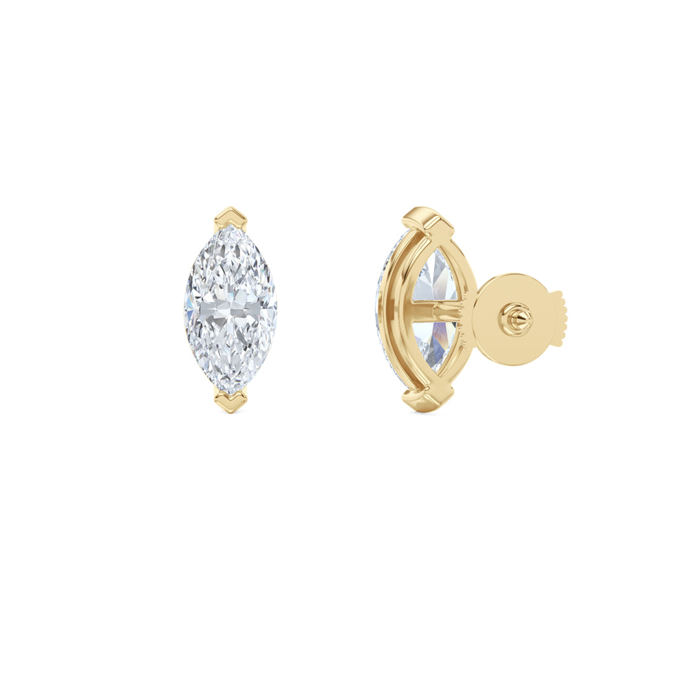 2.00ct Marquise Cut Lab Diamond Stud Earrings in 18K Yellow Gold