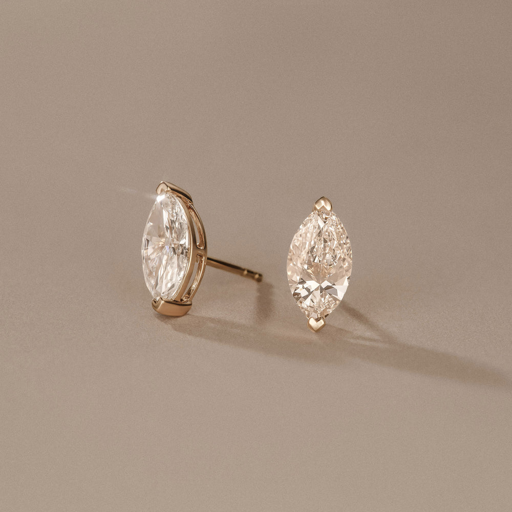 2.00ct Marquise Cut Lab Diamond Stud Earrings in 18K Yellow Gold