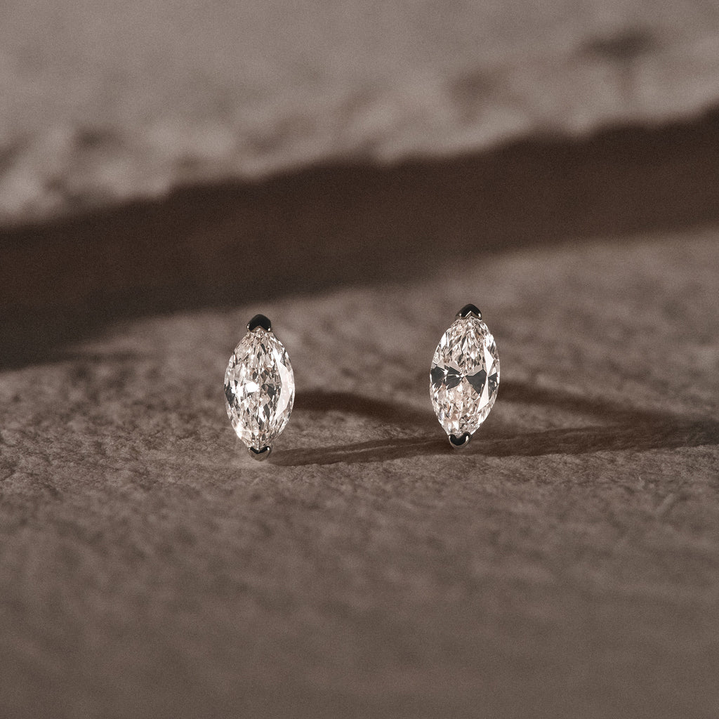 Fancy 0.50ct Marquise Cut Lab Diamond Stud Earrings in 18K White Gold