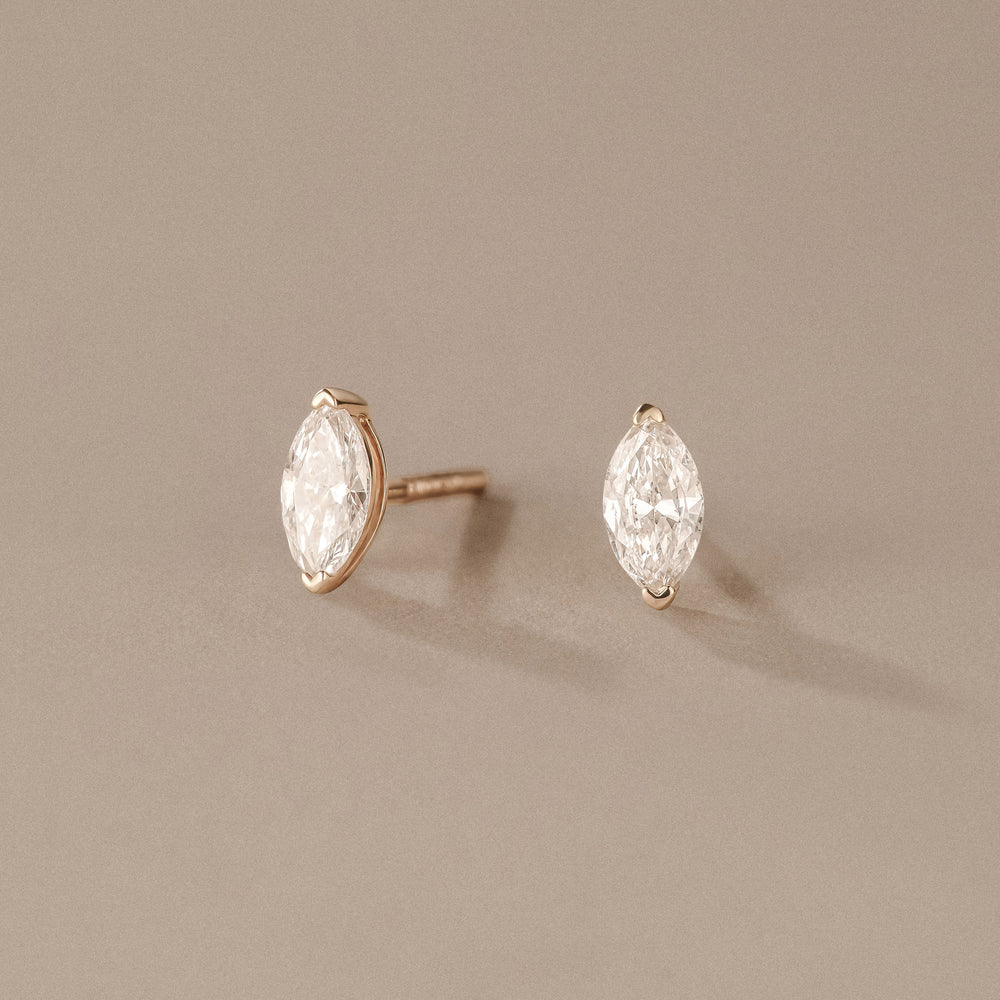 0.50ct Marquise Cut Lab Diamond Stud Earrings in 18K Yellow Gold
