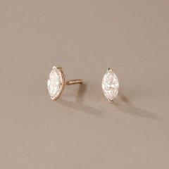 Fancy 0.50ct Marquise Cut Lab Diamond Stud Earrings in 18K Yellow Gold