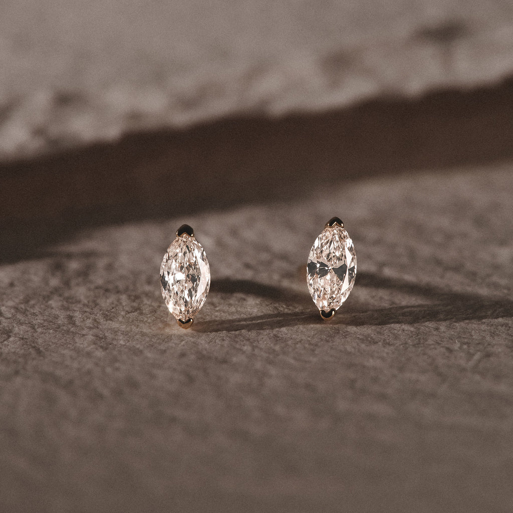 Fancy 0.50ct Marquise Cut Lab Diamond Stud Earrings in 18K Yellow Gold