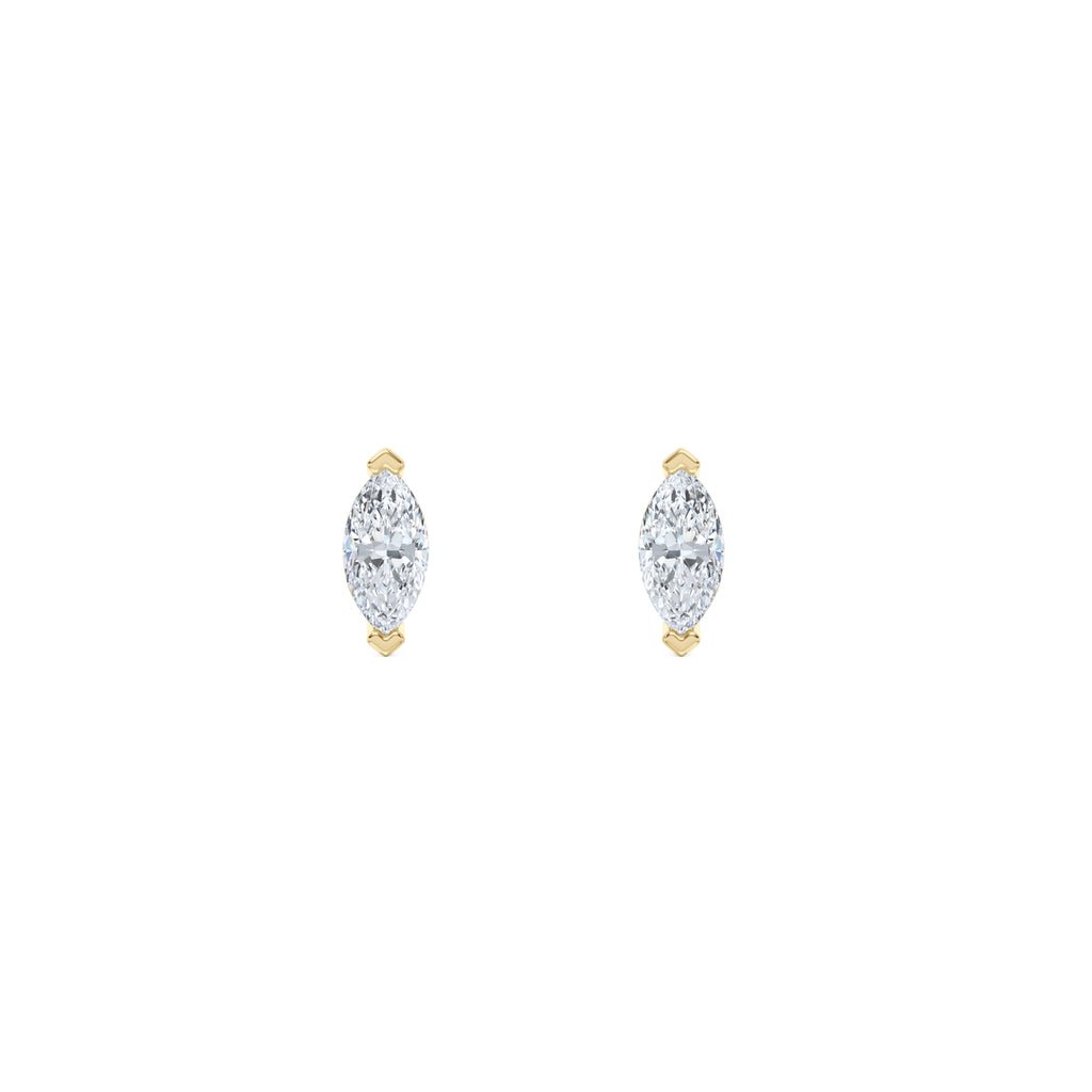 Fancy 0.50ct Marquise Cut Lab Diamond Stud Earrings in 18K Yellow Gold