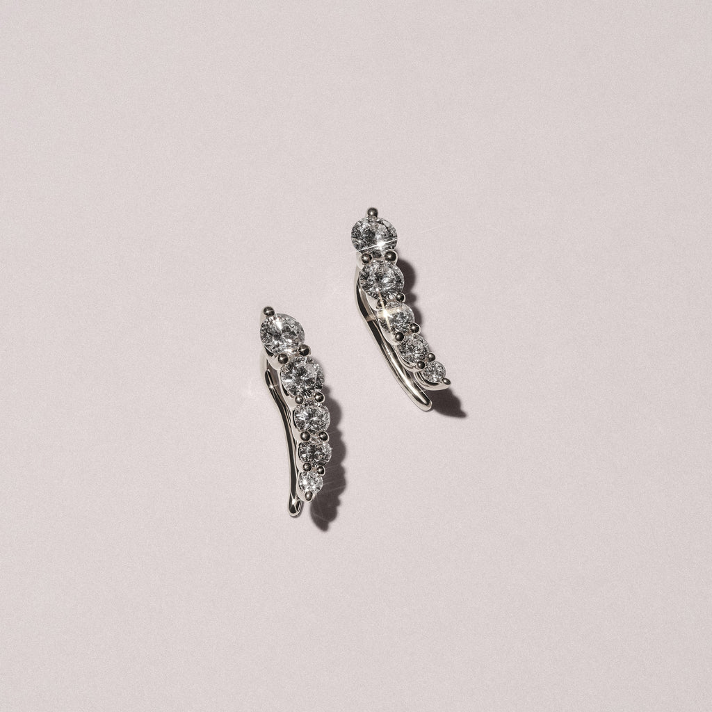 Legacy 1.00ct Round Cut Lab Diamond Ear Climber Earrings in 18K White Gold
