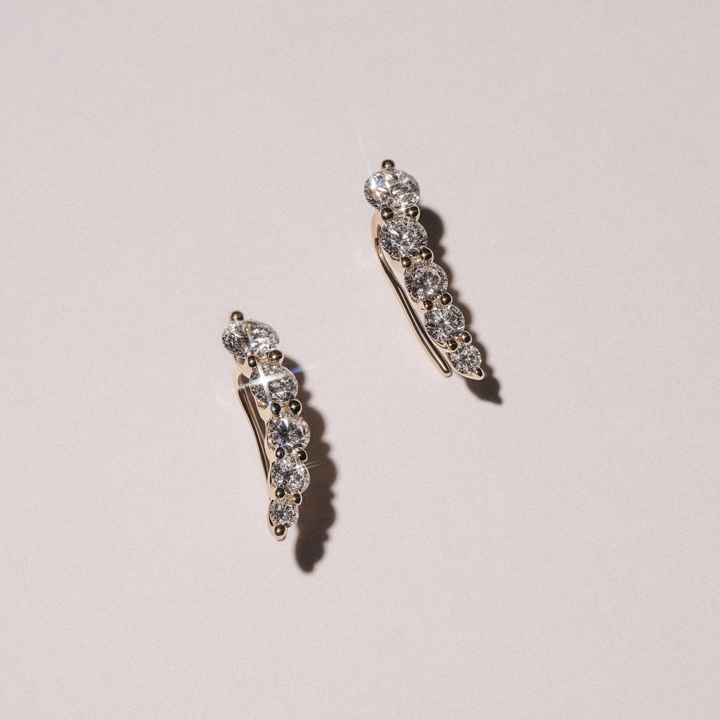 Legacy 2.00ct Round Cut Lab Diamond Ear Climber Earrings in 18K Yellow Gold