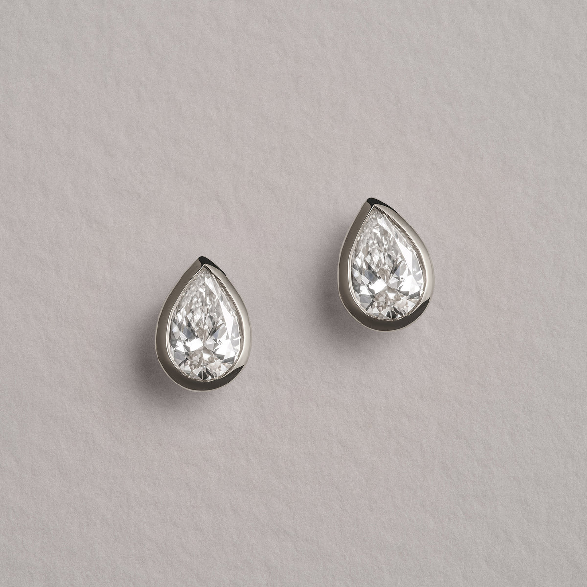 Bezel Set 1.00ct Pear Cut Lab Diamond Stud Earrings in Platinum