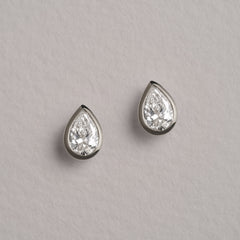 Skyline Bezel Set 1.00ct Pear Cut Lab Diamond Stud Earrings in 18K White Gold