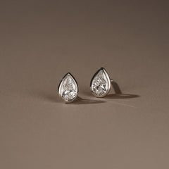 Skyline Bezel Set 1.00ct Pear Cut Lab Diamond Stud Earrings in 18K White Gold