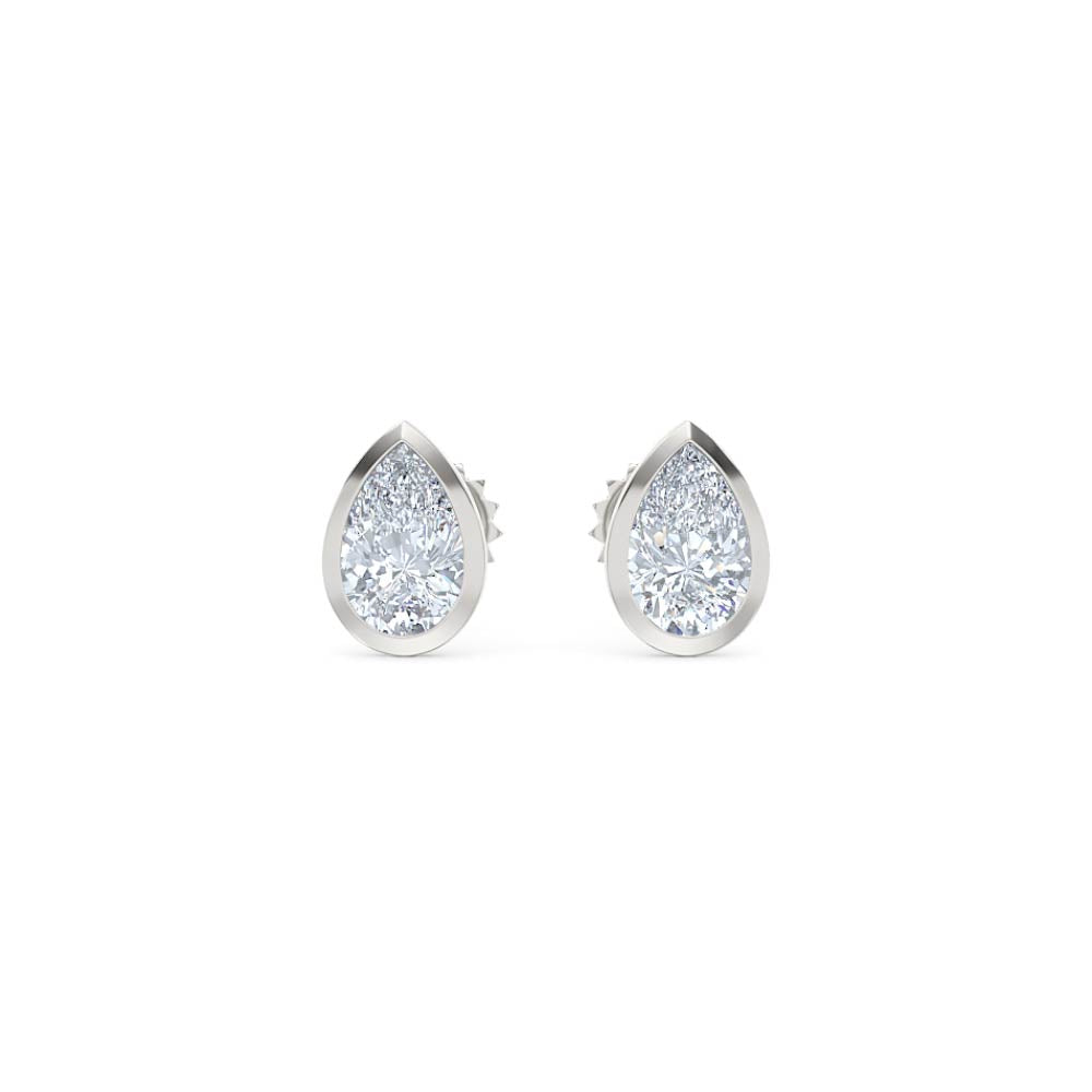 Bezel Set 1.00ct Pear Cut Lab Diamond Stud Earrings in 18K White Gold