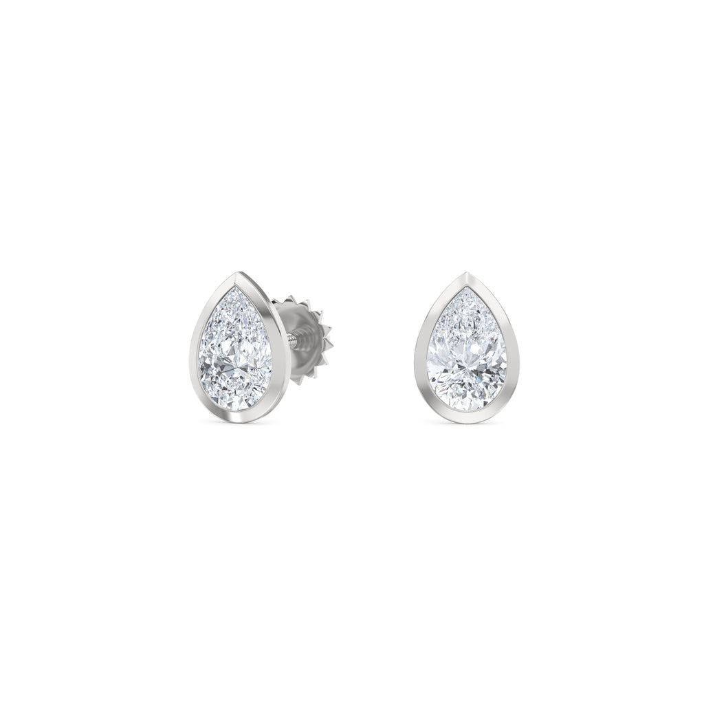 Skyline Bezel Set 1.00ct Pear Cut Lab Diamond Stud Earrings in 18K White Gold