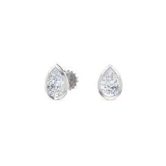 Skyline Bezel Set 1.00ct Pear Cut Lab Diamond Stud Earrings in 18K White Gold