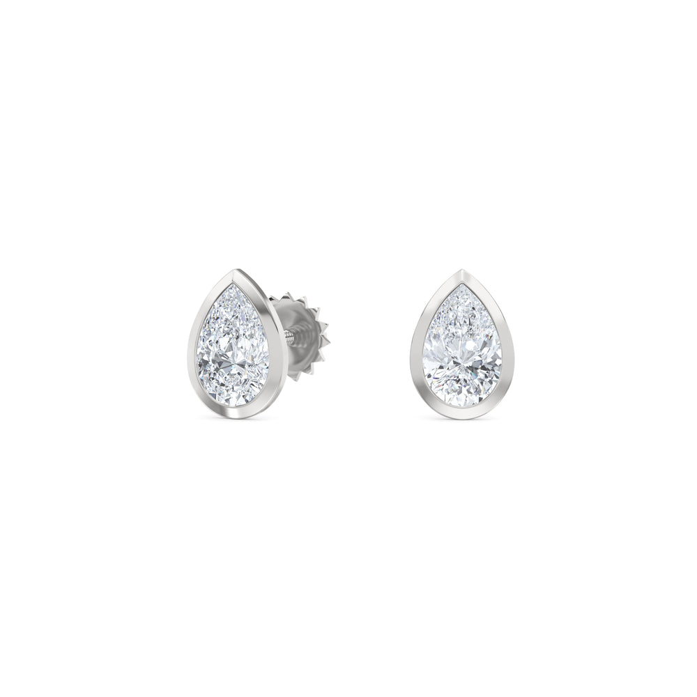 Bezel Set 1.00ct Pear Cut Lab Diamond Stud Earrings in Platinum
