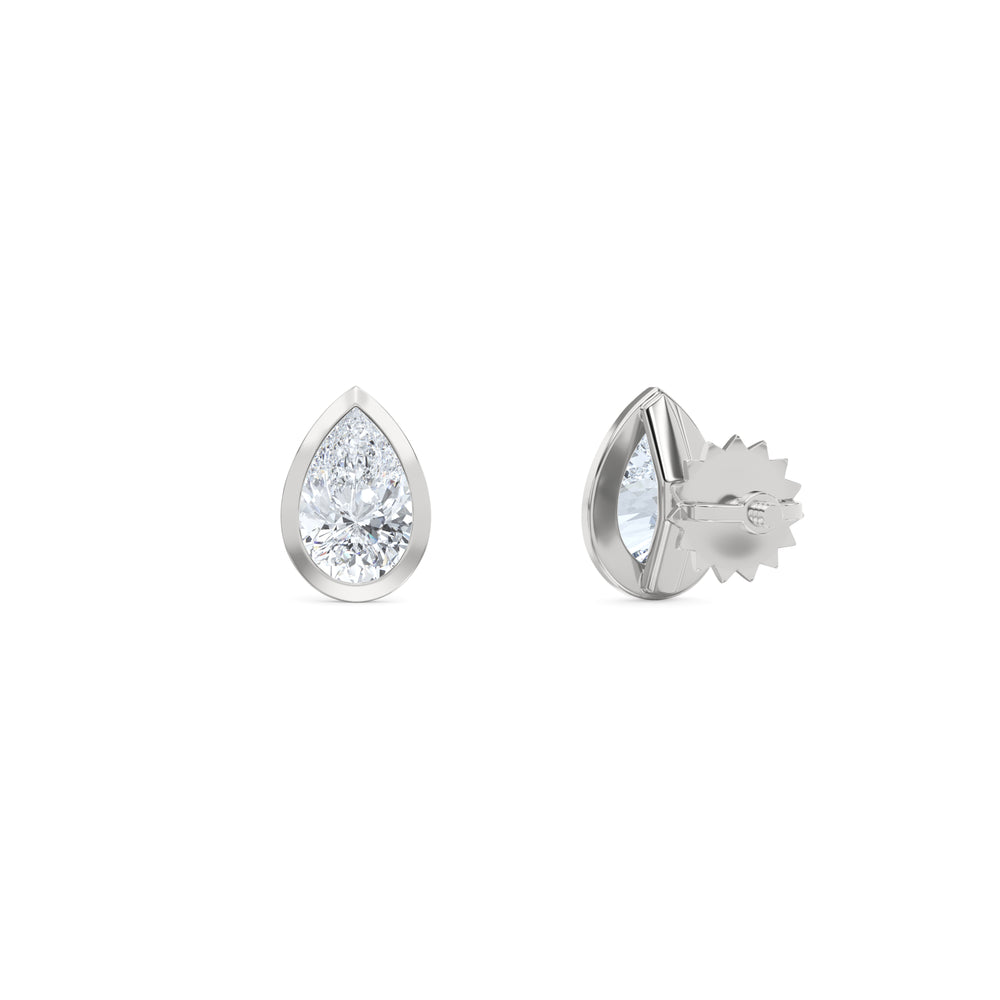 Bezel Set 1.00ct Pear Cut Lab Diamond Stud Earrings in Platinum
