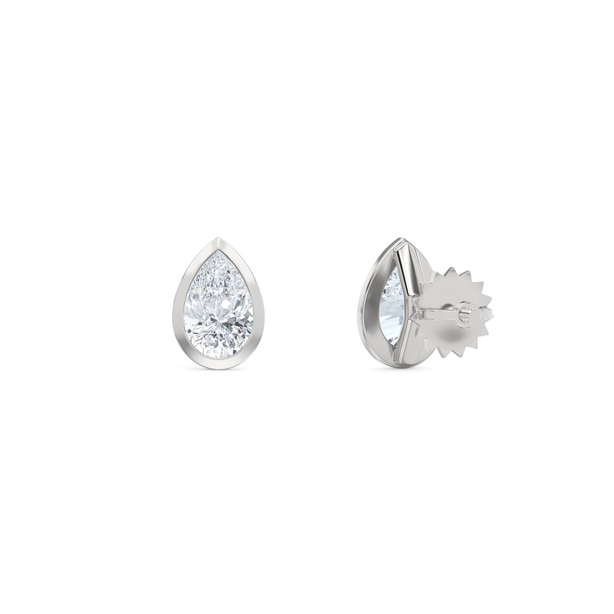 Bezel Set 1.00ct Pear Cut Lab Diamond Stud Earrings in Platinum