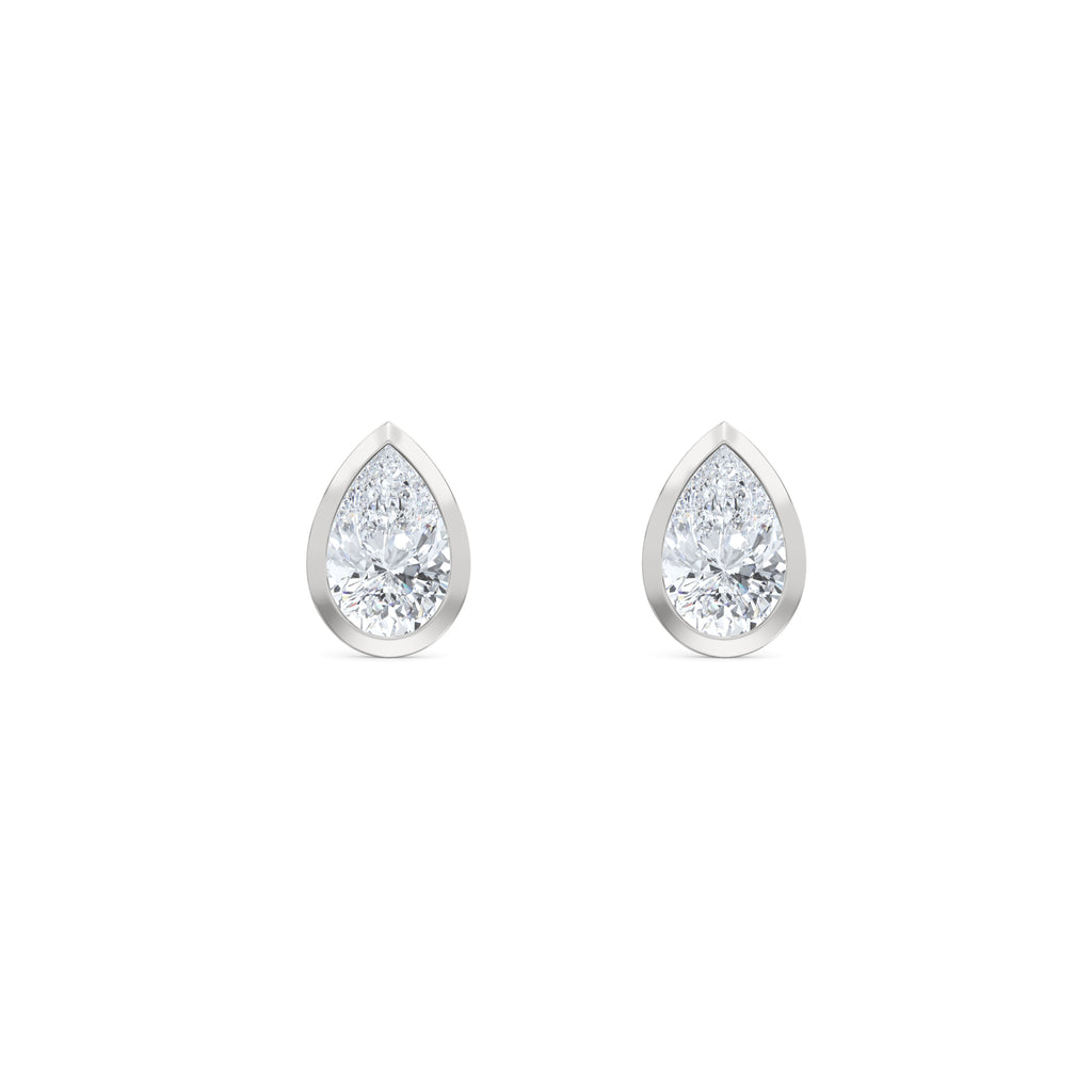 Skyline Bezel Set 1.00ct Pear Cut Lab Diamond Stud Earrings in 18K White Gold