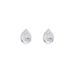 Skyline Bezel Set 1.00ct Pear Cut Lab Diamond Stud Earrings in 18K White Gold