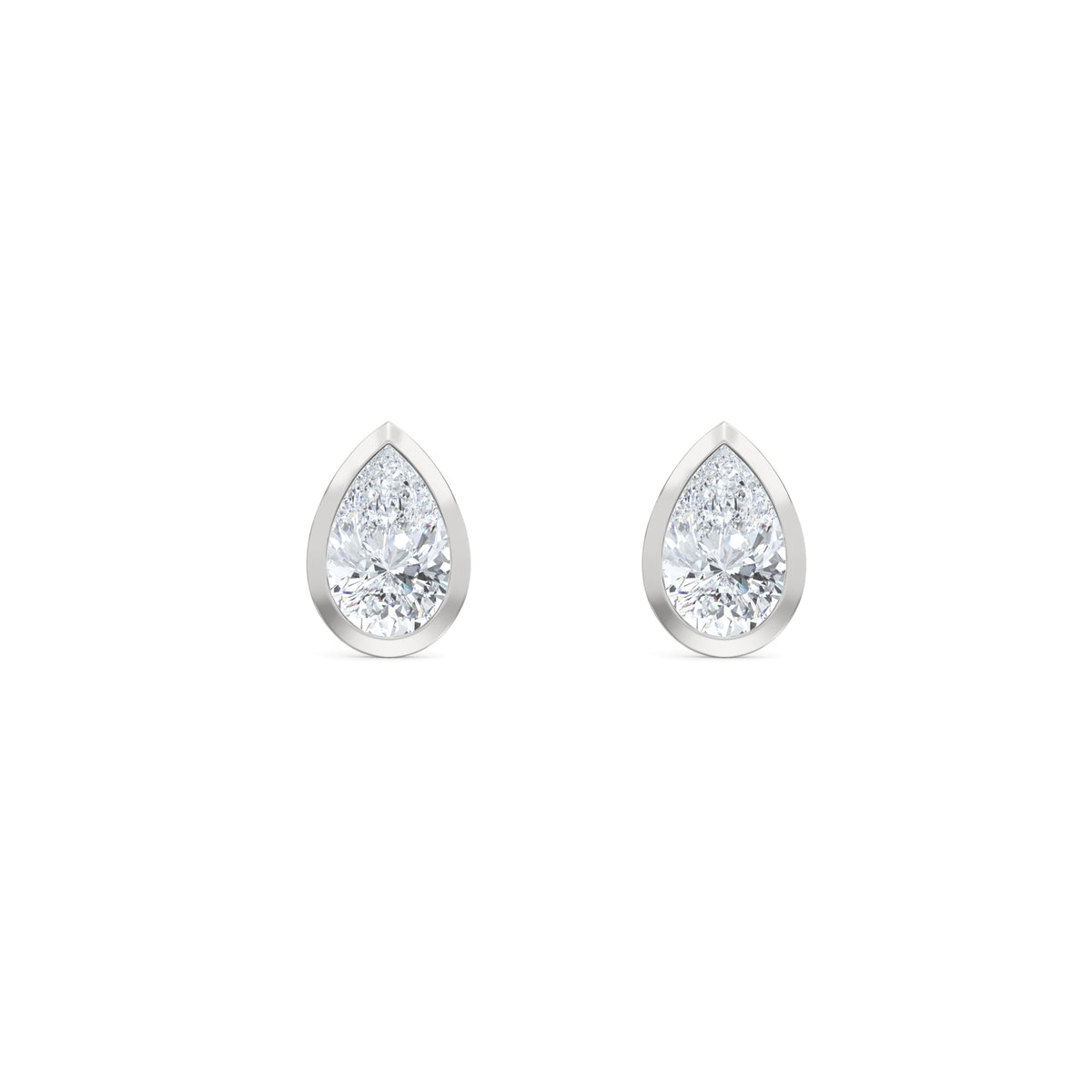 Bezel Set 1.00ct Pear Cut Lab Diamond Stud Earrings in Platinum
