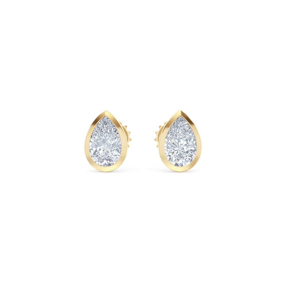 Bezel Set 1.00ct Pear Cut Lab Diamond Stud Earrings in 18K Yellow Gold