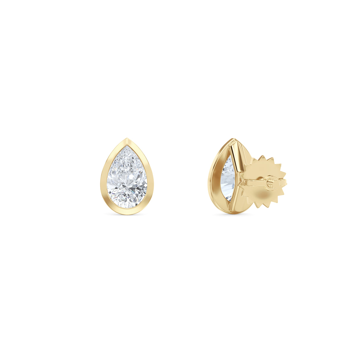 Bezel Set 1.00ct Pear Cut Lab Diamond Stud Earrings in 18K Yellow Gold