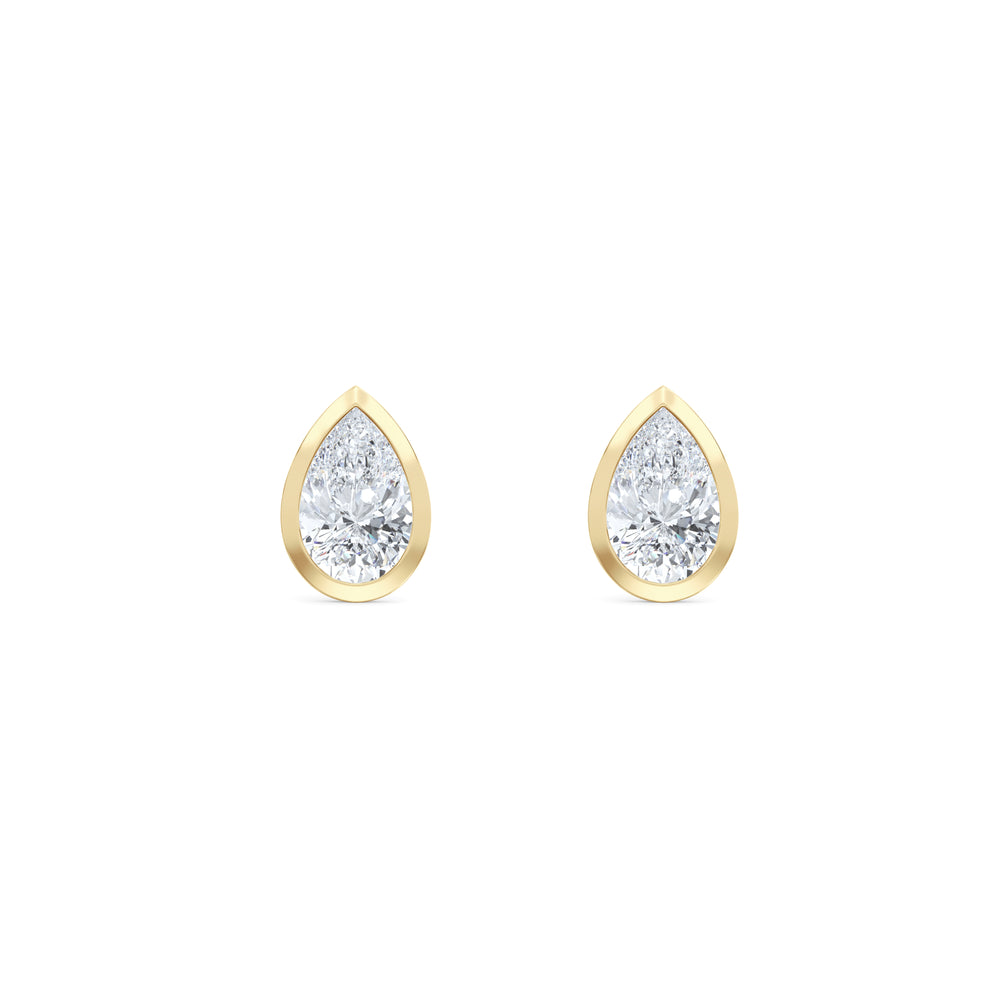 Bezel Set 1.00ct Pear Cut Lab Diamond Stud Earrings in 18K Yellow Gold