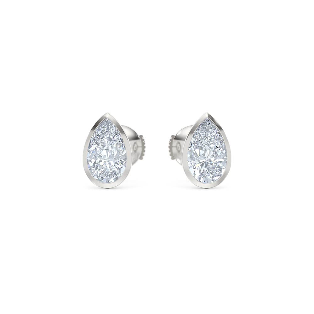 Bezel Set 2.00ct Pear Cut Lab Diamond Stud Earrings in 18K White Gold