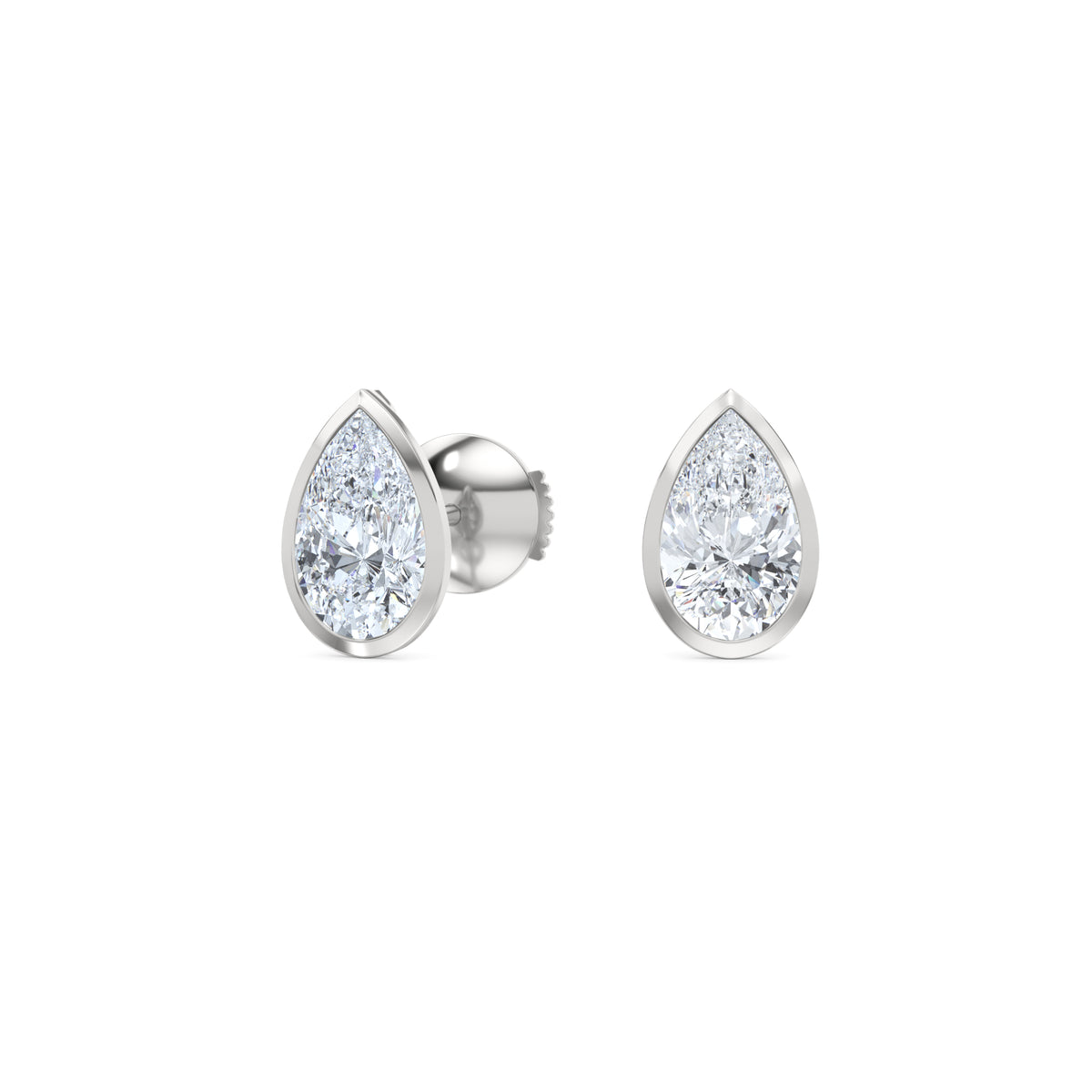 Bezel Set 2.00ct Pear Cut Lab Diamond Stud Earrings in Platinum