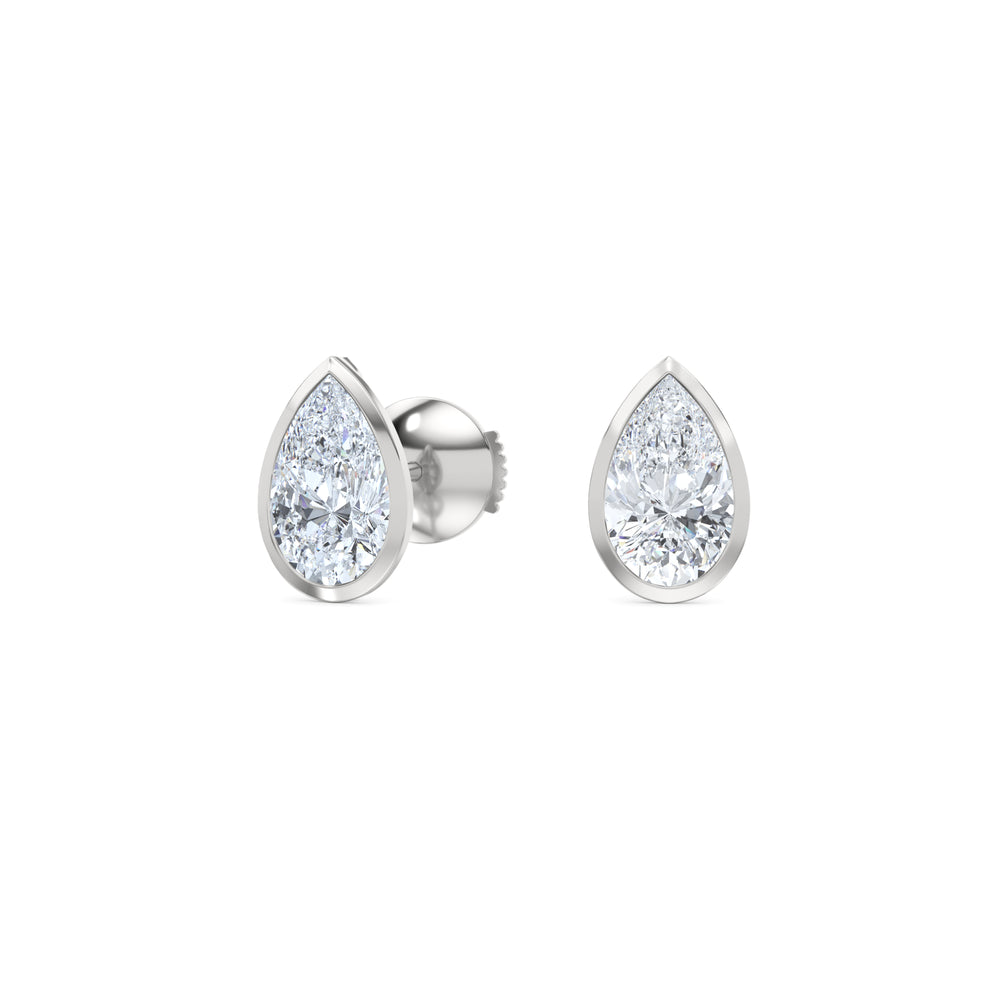 Bezel Set 2.00ct Pear Cut Lab Diamond Stud Earrings in 18K White Gold