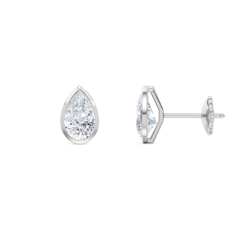 Bezel Set 2.00ct Pear Cut Lab Diamond Stud Earrings in Platinum