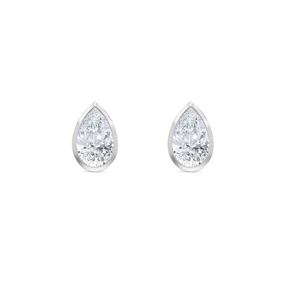Bezel Set 2.00ct Pear Cut Lab Diamond Stud Earrings in 18K White Gold