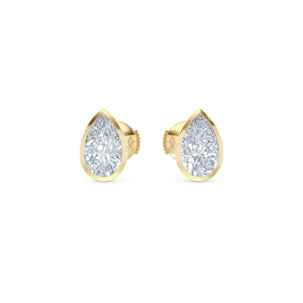 Bezel Set 2.00ct Pear Cut Lab Diamond Stud Earrings in 18K Yellow Gold