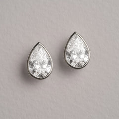 Bezel Set 3.00ct Pear Cut Lab Diamond Stud Earrings in Platinum