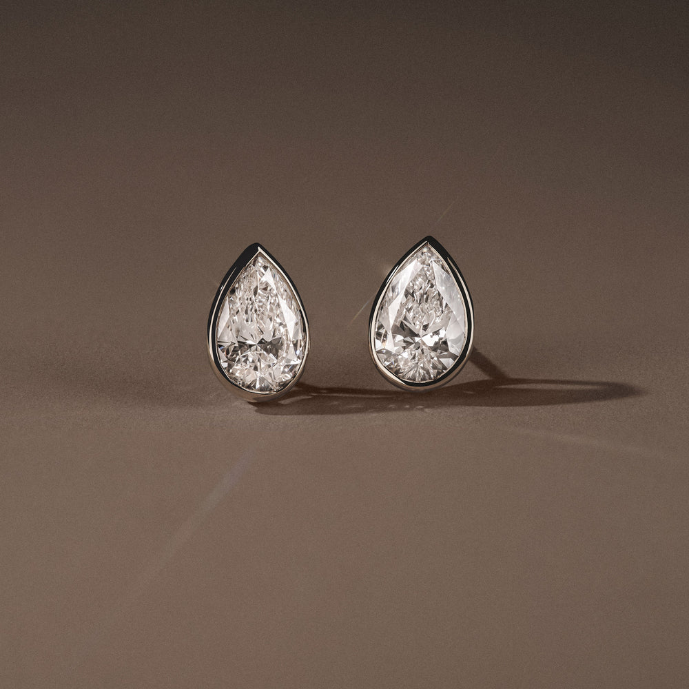 Bezel Set 3.00ct Pear Cut Lab Diamond Stud Earrings in Platinum