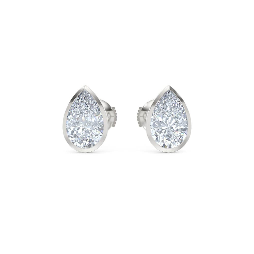 Bezel Set 3.00ct Pear Cut Lab Diamond Stud Earrings in 18K White Gold