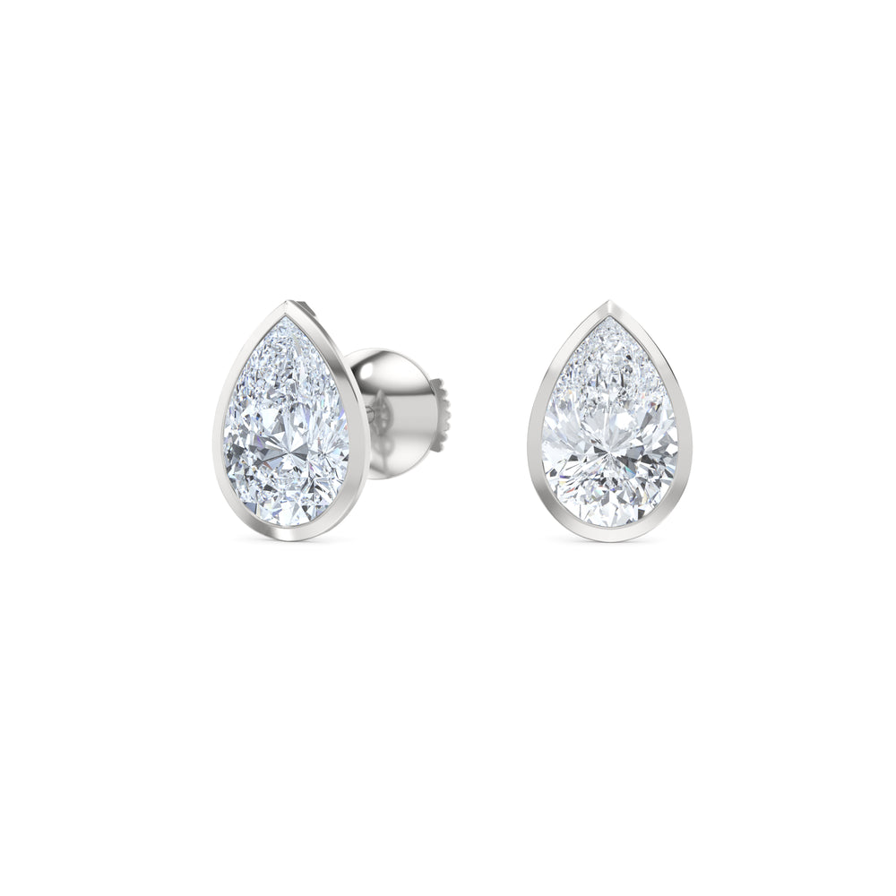 Bezel Set 3.00ct Pear Cut Lab Diamond Stud Earrings in Platinum