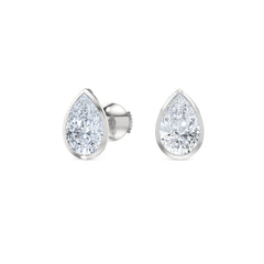 Bezel Set 3.00ct Pear Cut Lab Diamond Stud Earrings in Platinum
