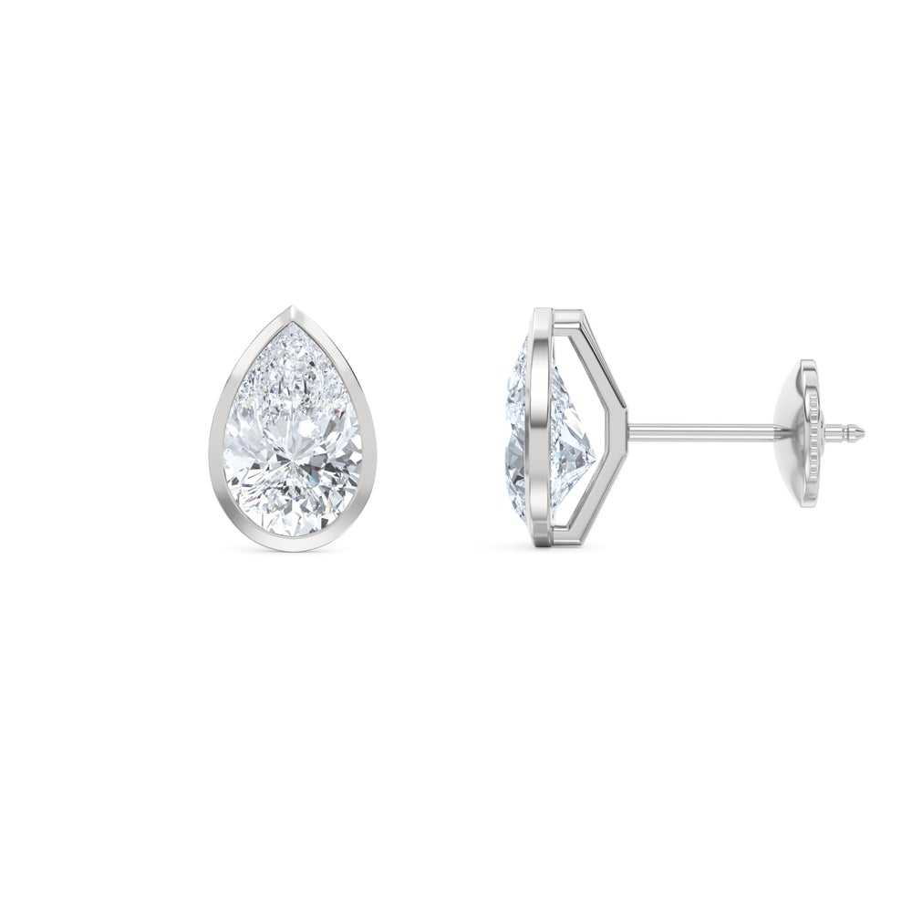 Bezel Set 3.00ct Pear Cut Lab Diamond Stud Earrings in 18K White Gold