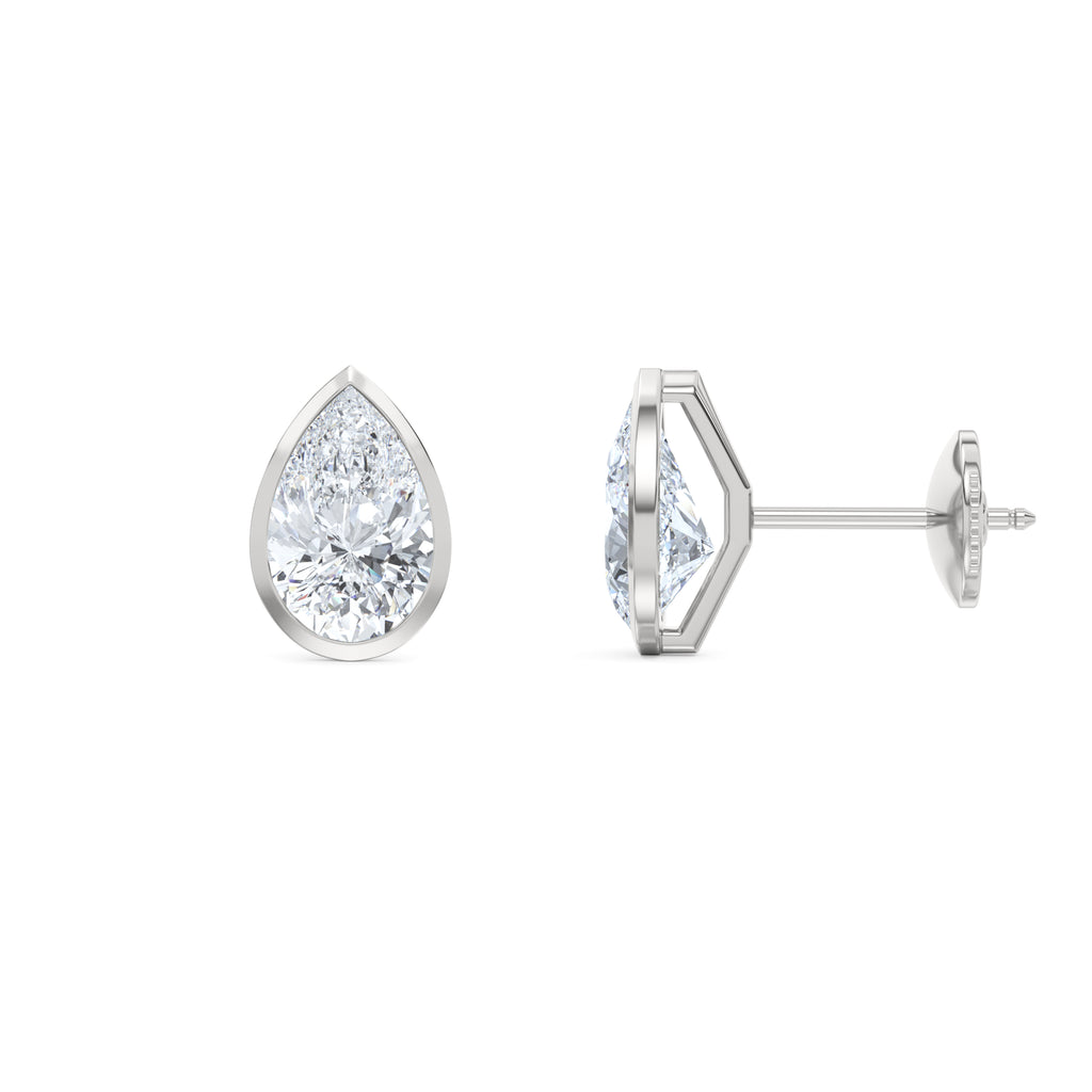 Bezel Set 3.00ct Pear Cut Lab Diamond Stud Earrings in Platinum