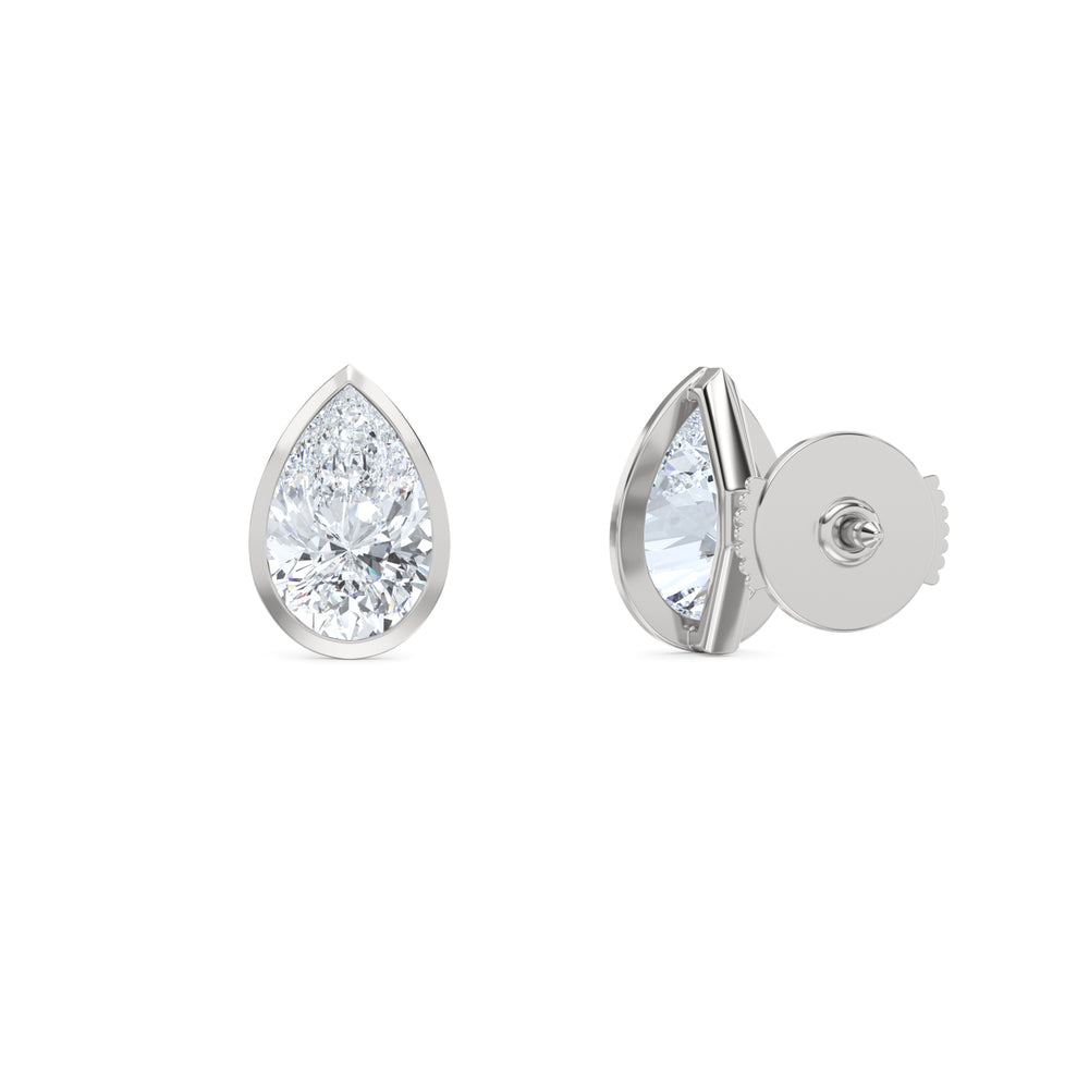 Bezel Set 3.00ct Pear Cut Lab Diamond Stud Earrings in Platinum