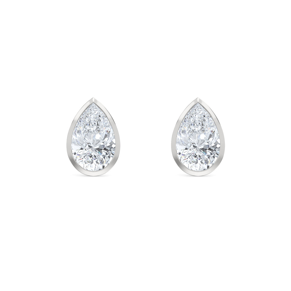 Bezel Set 3.00ct Pear Cut Lab Diamond Stud Earrings in Platinum