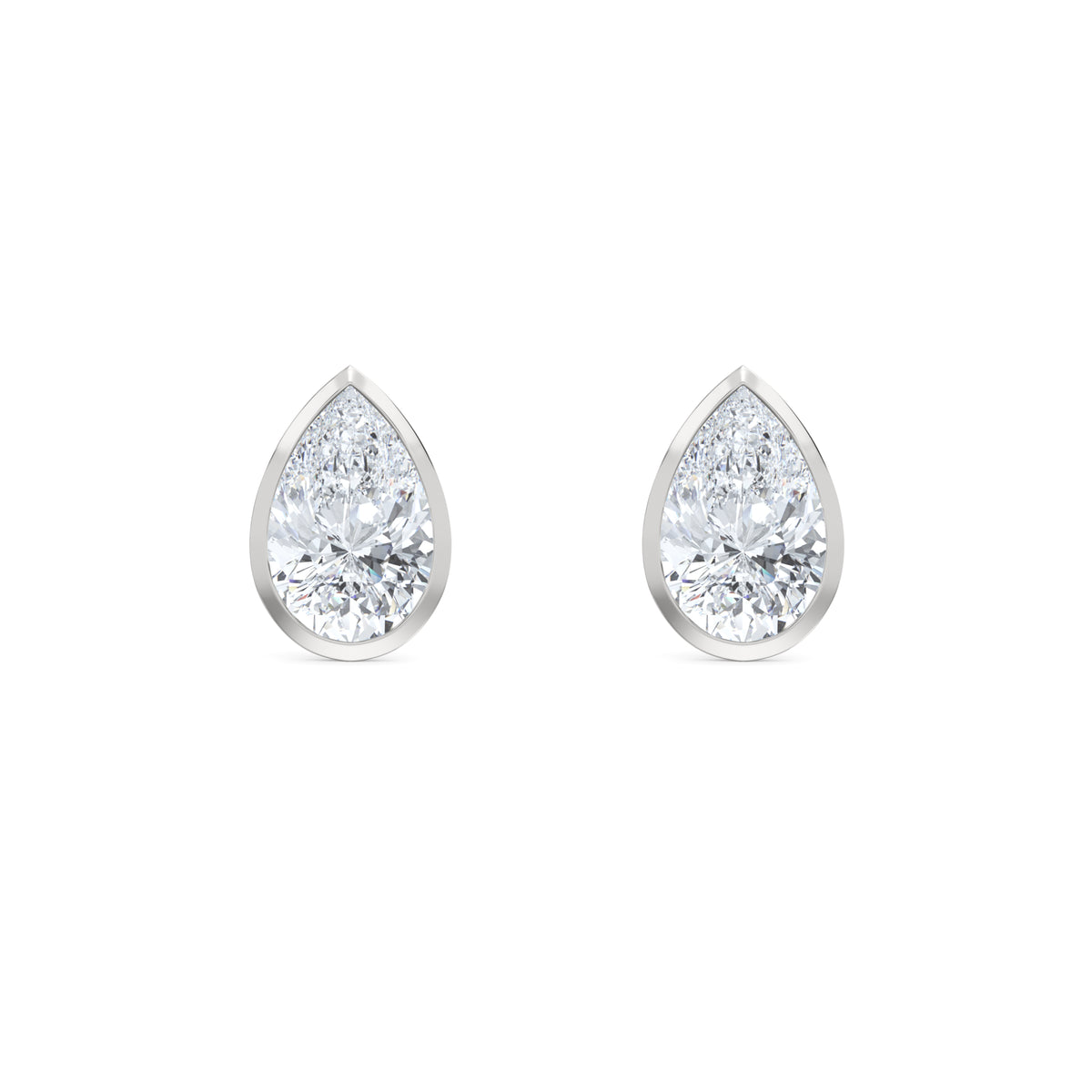 Bezel Set 3.00ct Pear Cut Lab Diamond Stud Earrings in Platinum