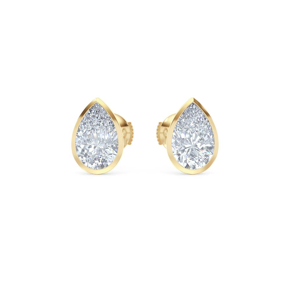 Bezel Set 3.00ct Pear Cut Lab Diamond Stud Earrings in 18K Yellow Gold