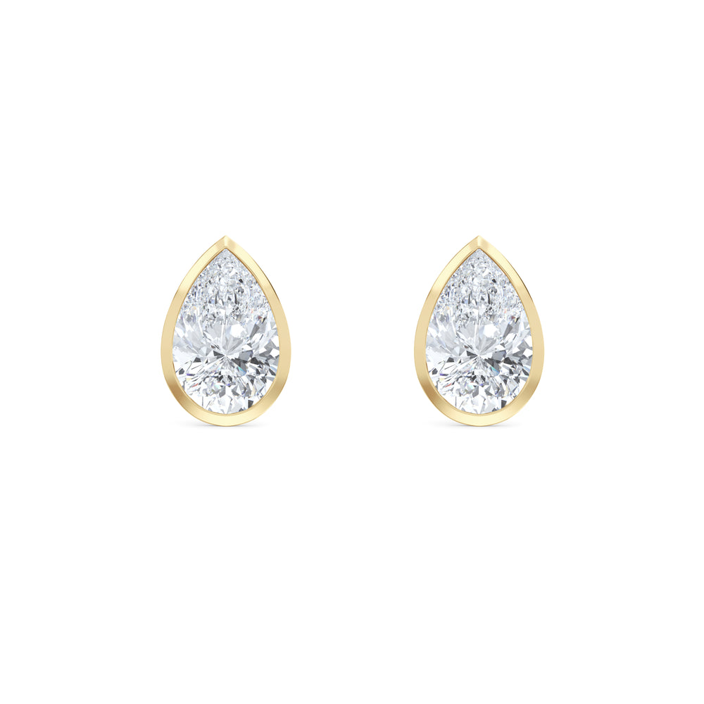 Bezel Set 3.00ct Pear Cut Lab Diamond Stud Earrings in 18K Yellow Gold