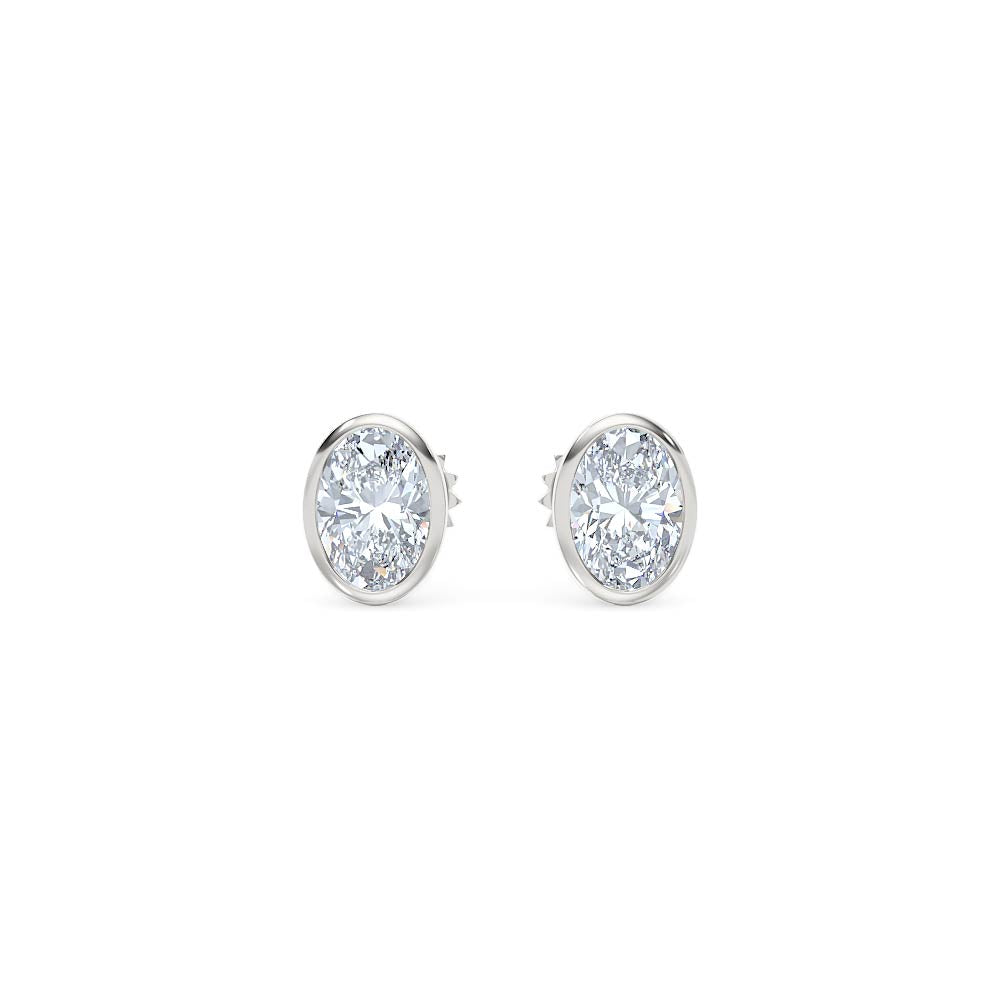 Bezel Set 1.00ct Oval Cut Lab Diamond Stud Earrings in Platinum