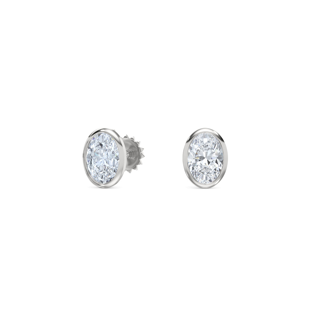 Bezel Set 1.00ct Oval Cut Lab Diamond Stud Earrings in 18K White Gold