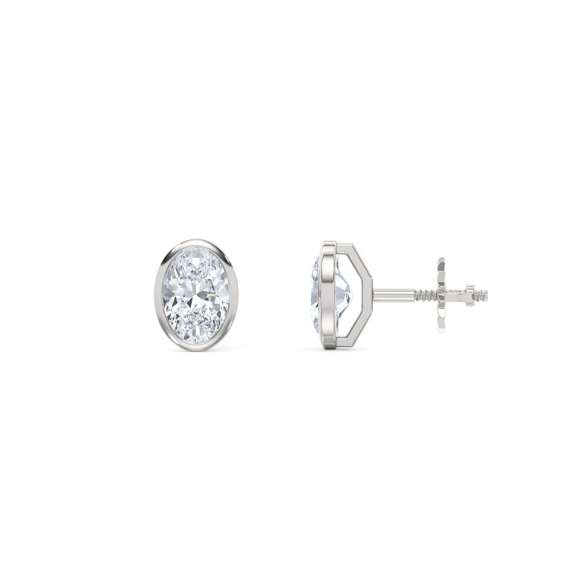 Bezel Set 1.00ct Oval Cut Lab Diamond Stud Earrings in Platinum