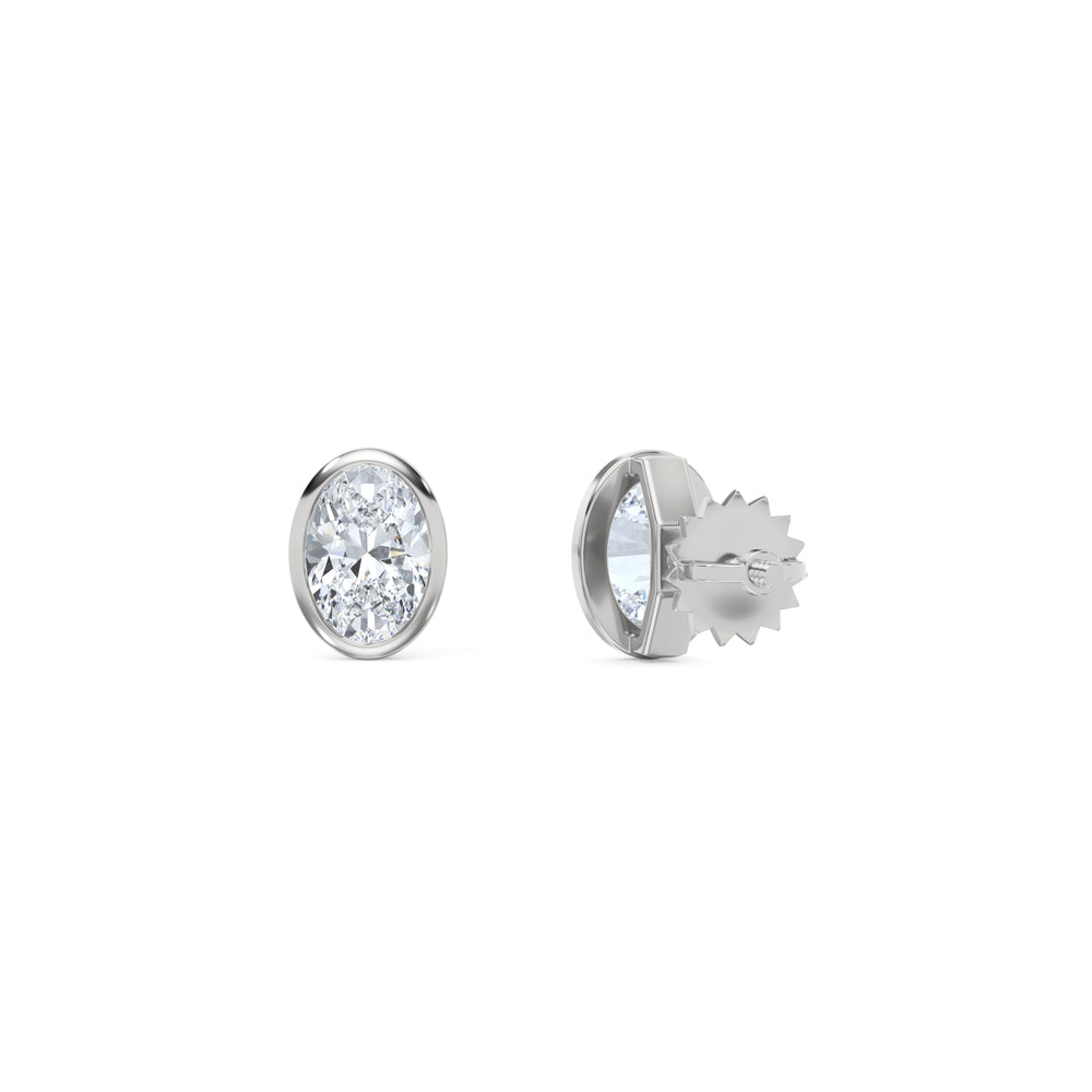 Bezel Set 1.00ct Oval Cut Lab Diamond Stud Earrings in Platinum